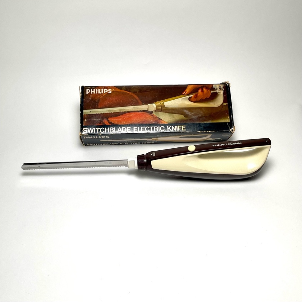 Philips Switchblade Electric Knife Model Q593 Vintage Brown, Original box, Works